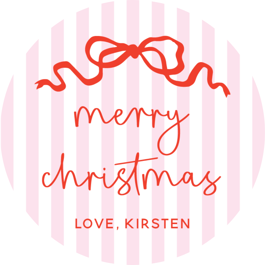 STICKER SHEET  - Pink  Stripes & Red Bow Merry Christmas