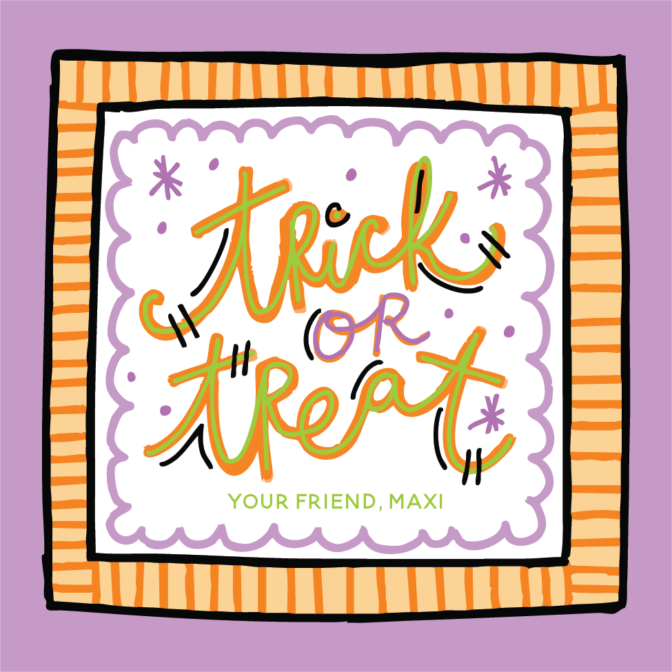 Trick or Treat Funky Design Gift Tag - Purple & Orange