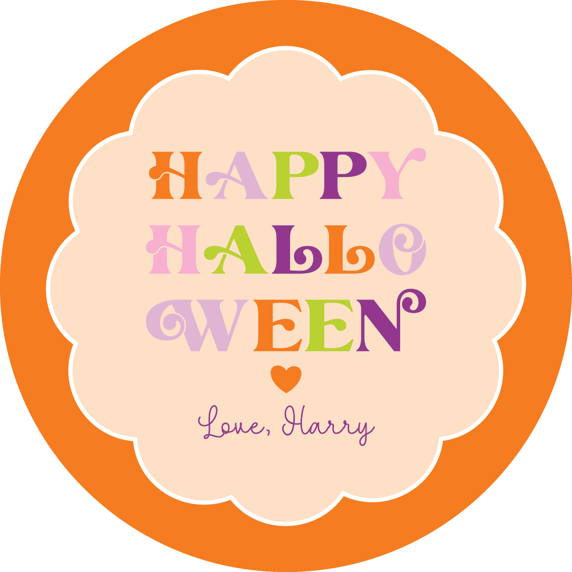 Multi Color Font Circle Gift Tag - Orange