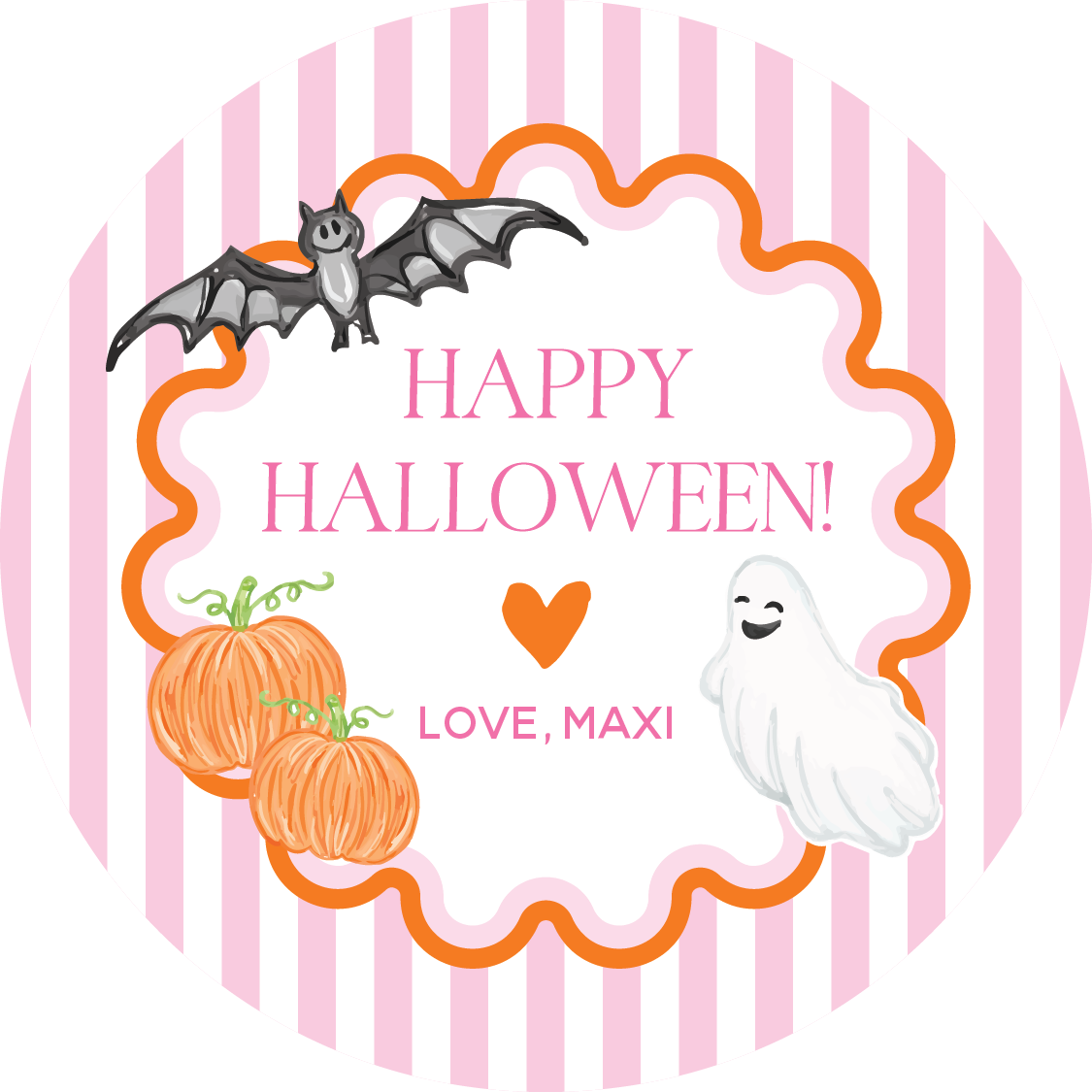 Happy Halloween Icon Illustration Circle Gift Tag - PINK