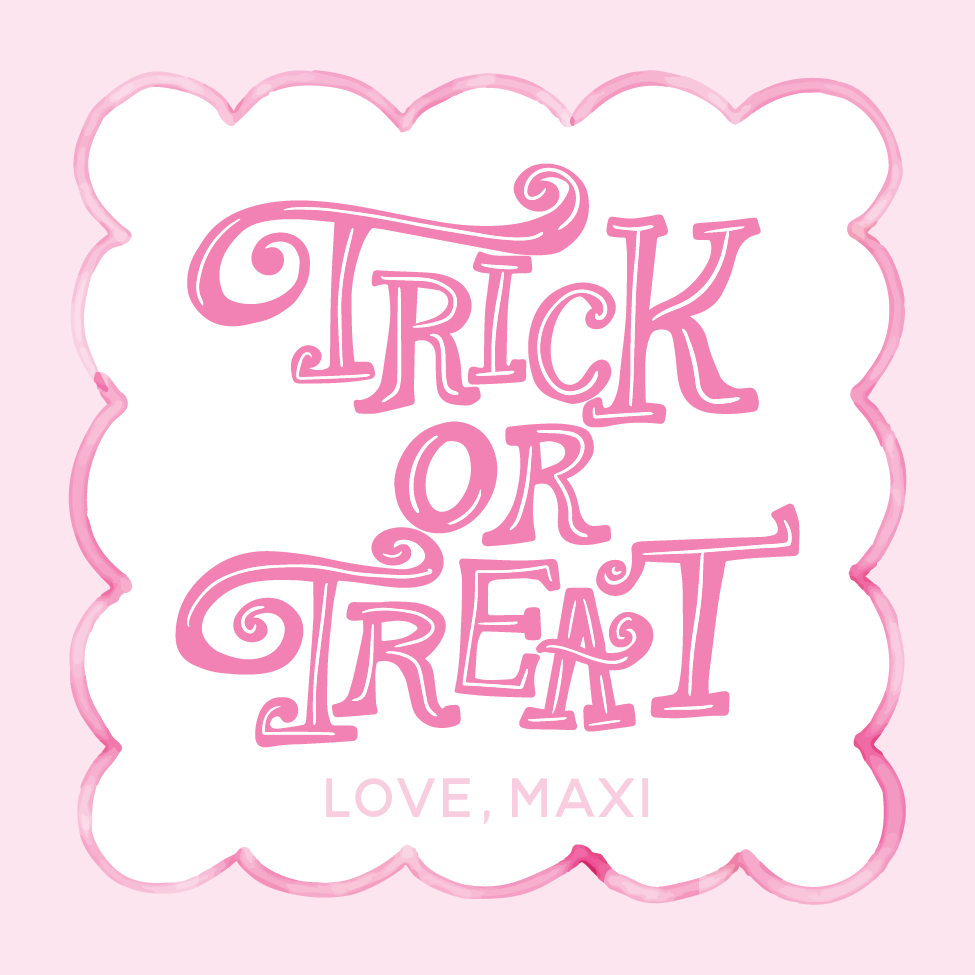 Trick or Treat Watercolor Scallop Gift Tag - PINK