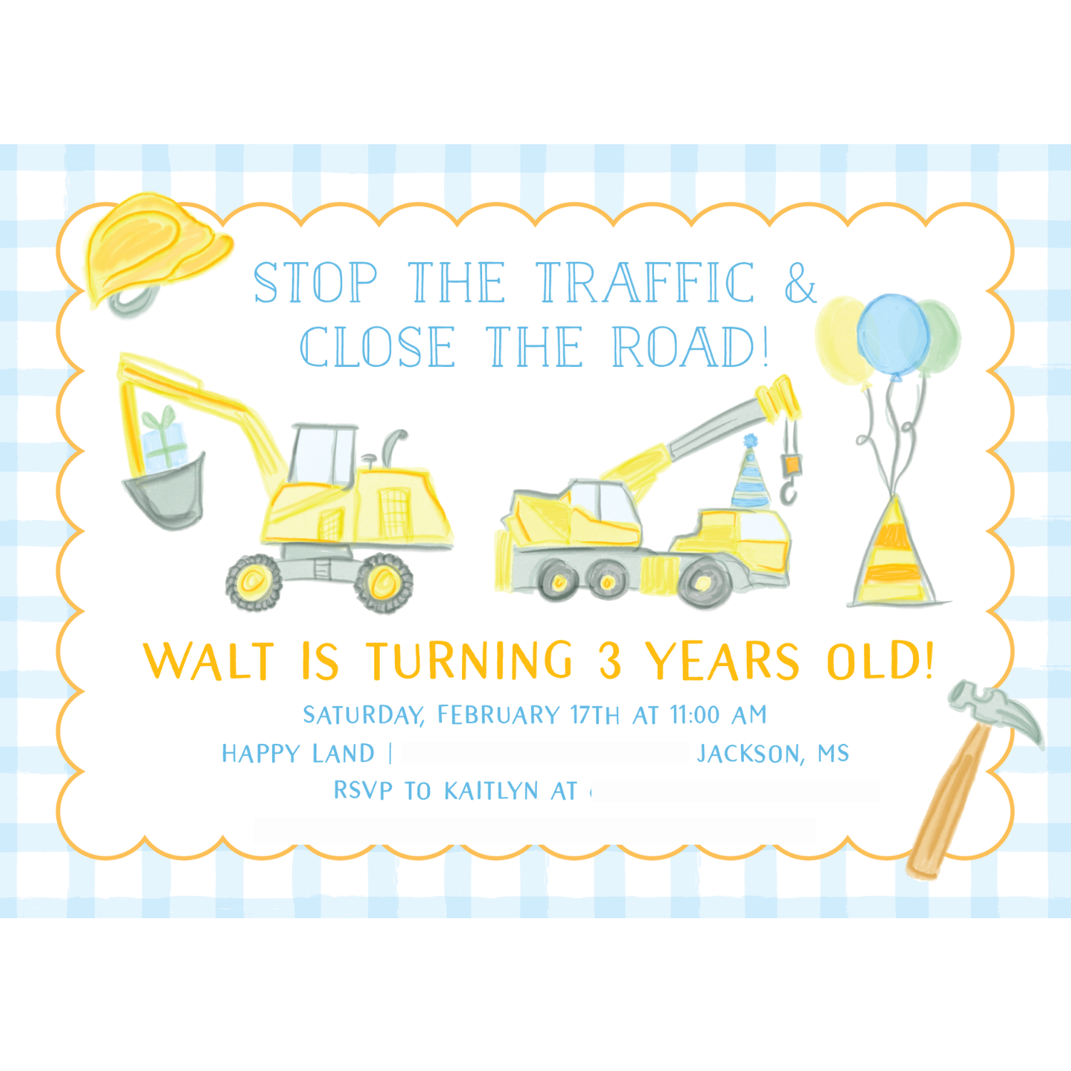 Construction Zone Birthday Invitation