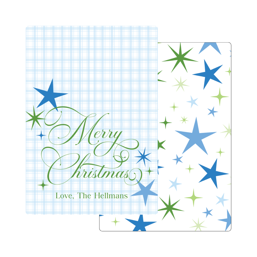 Merry Christmas Stars & Gingham - BLUE