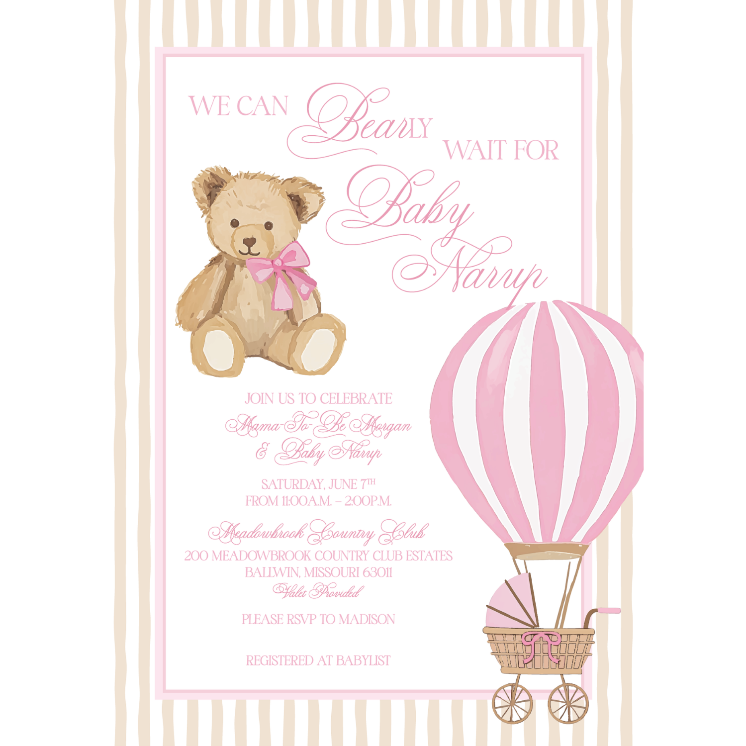 Baby Bear & Balloons Invitation