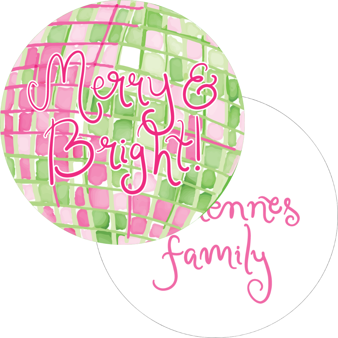 Pink & Green Disco Ball Merry & Bright