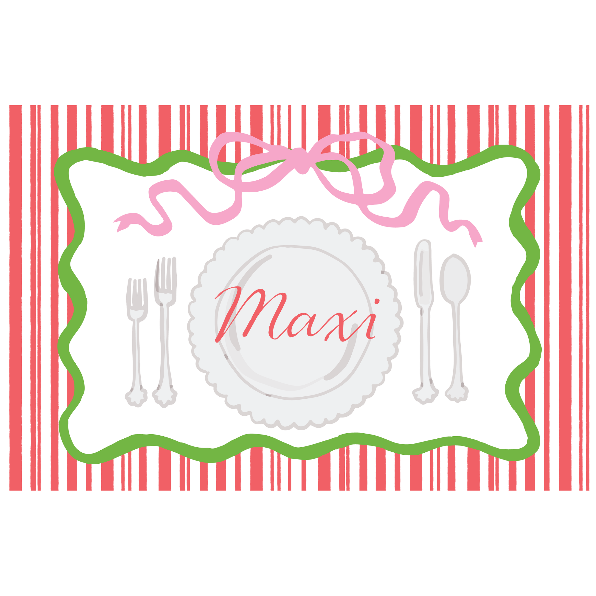 Red Stripes Holiday Plate Laminated Placemat (Front & Back With Interactive Play Sheet On Back)