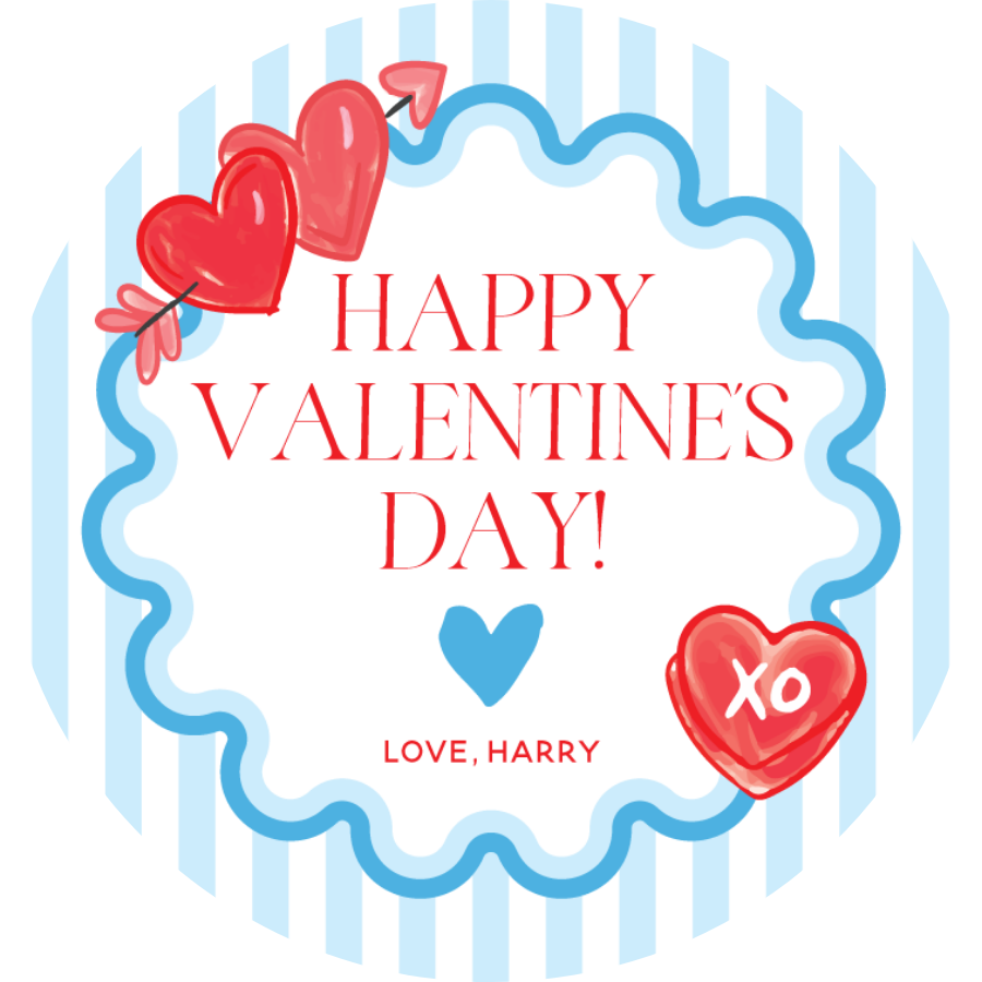 Blue Stripe Valentine's Circle Gift Tag