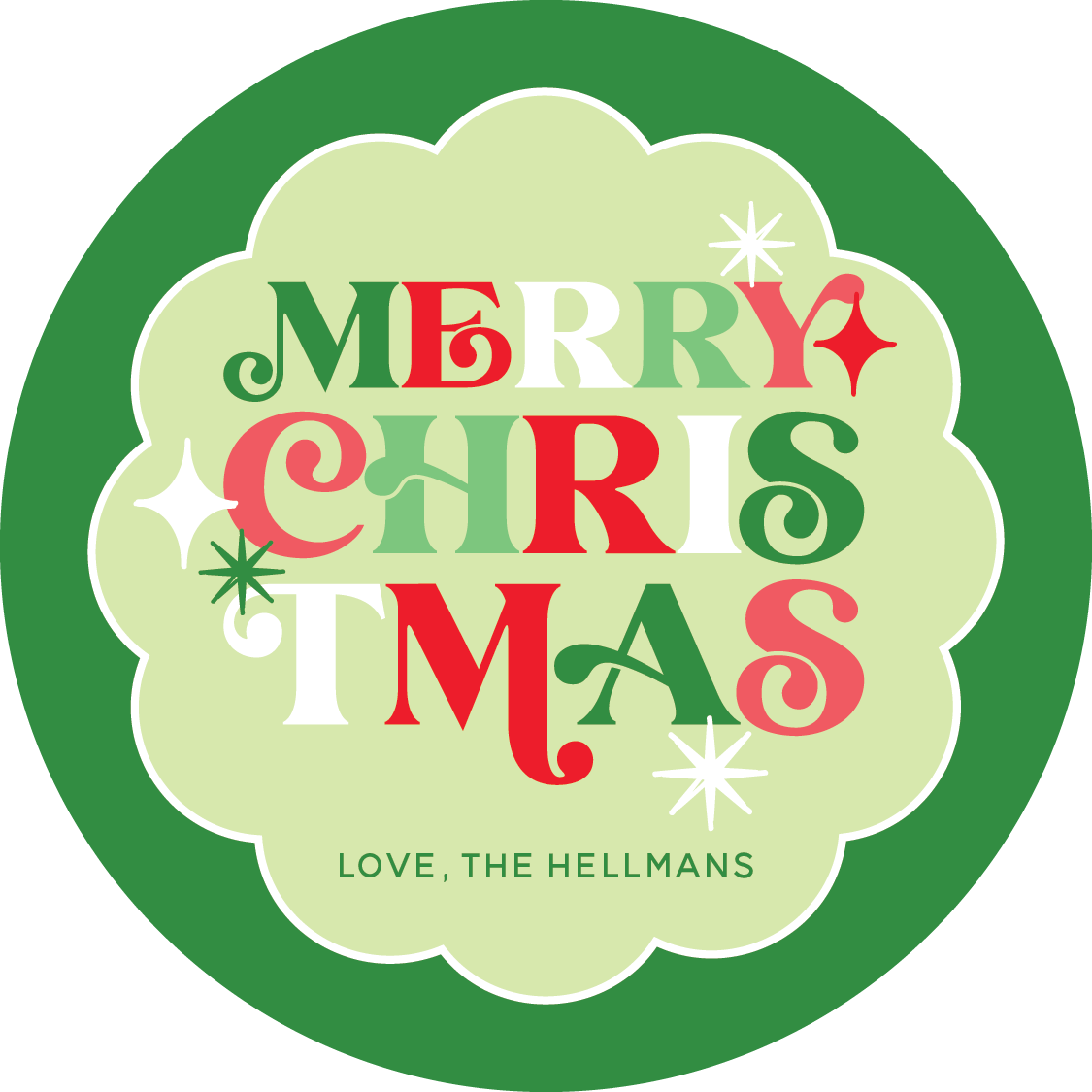 Funky Script Merry Christmas Circle Gift Tag - Green
