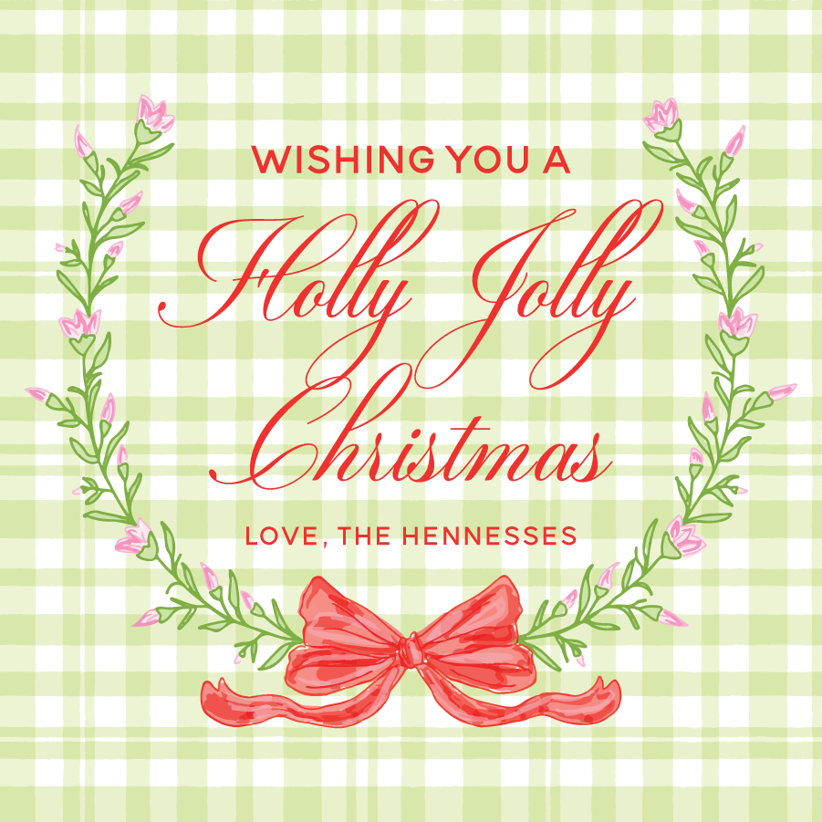 Green Gingham Holly Jolly Christmas Gift Tag