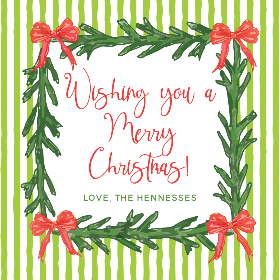 Wishing You A Merry Christmas Garland & Bows Gift Tag