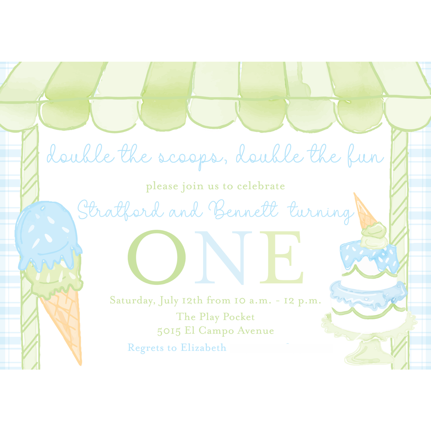 Blue & Green Ice Cream Theme Invitation