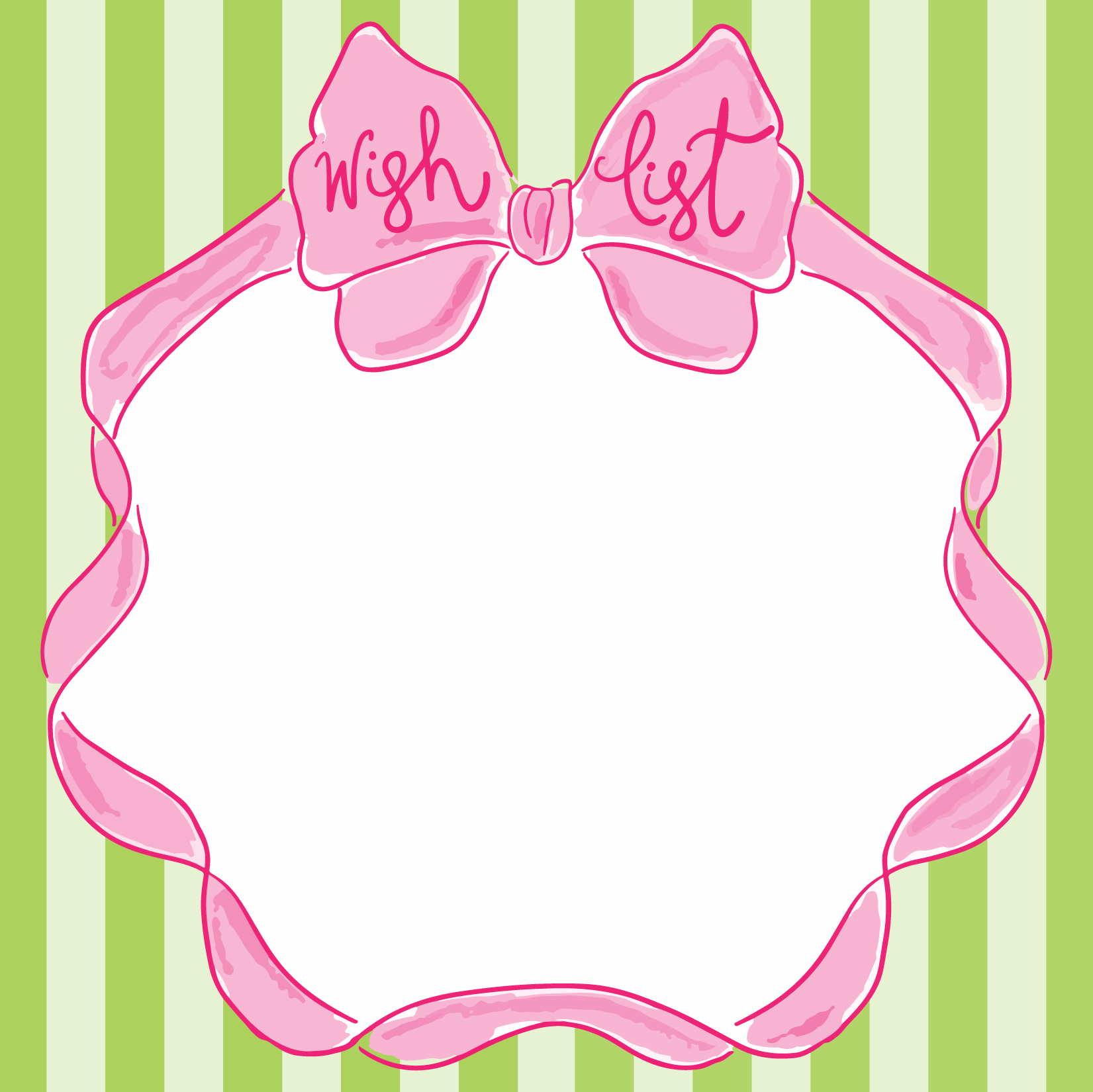 Green Stripes Pink Bow Wish List Notepad