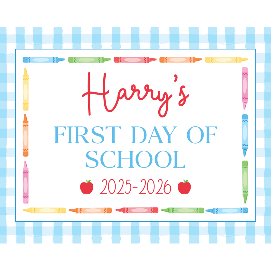 Blue Gingham First/Last  Day Of School Sign