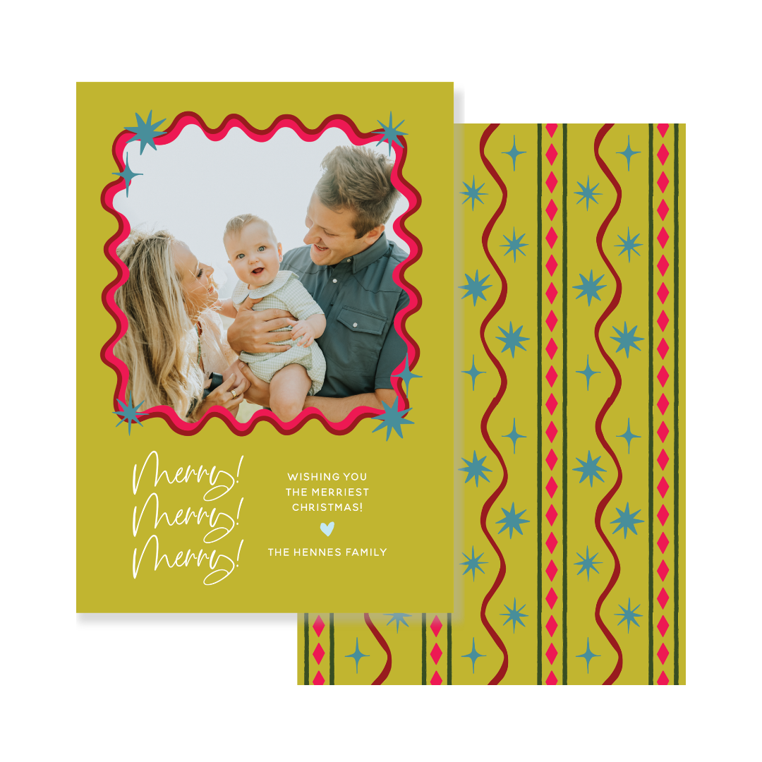 Chartreuse, Stars & Diamonds Christmas Card