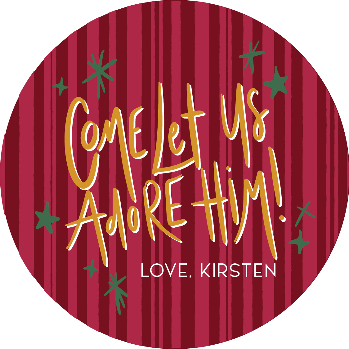Come Let Us Adore Him Circle Gift Tag - RED