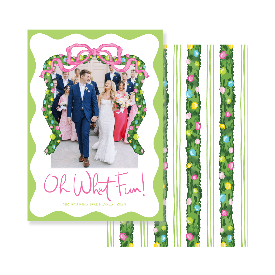 Bright Bauble Ornaments & Garland Christmas Card - Vertical