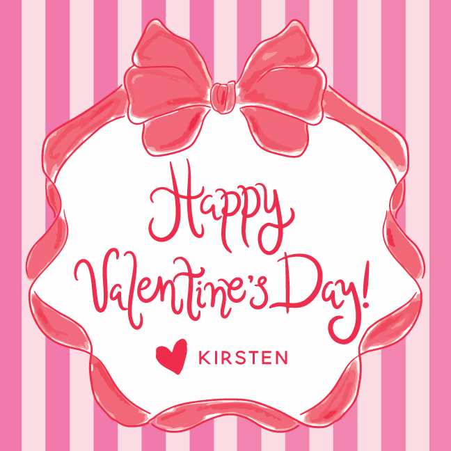 Pink Stripes Red Bow Gift Tag