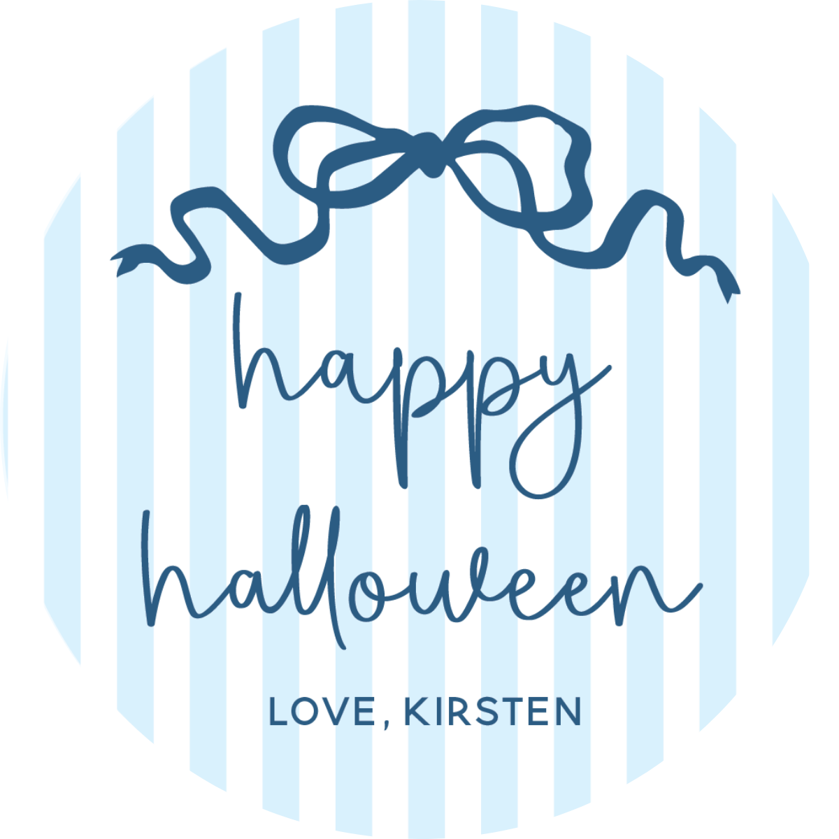 Stripes & Bow Happy Halloween Circle Gift Tag - BLUE