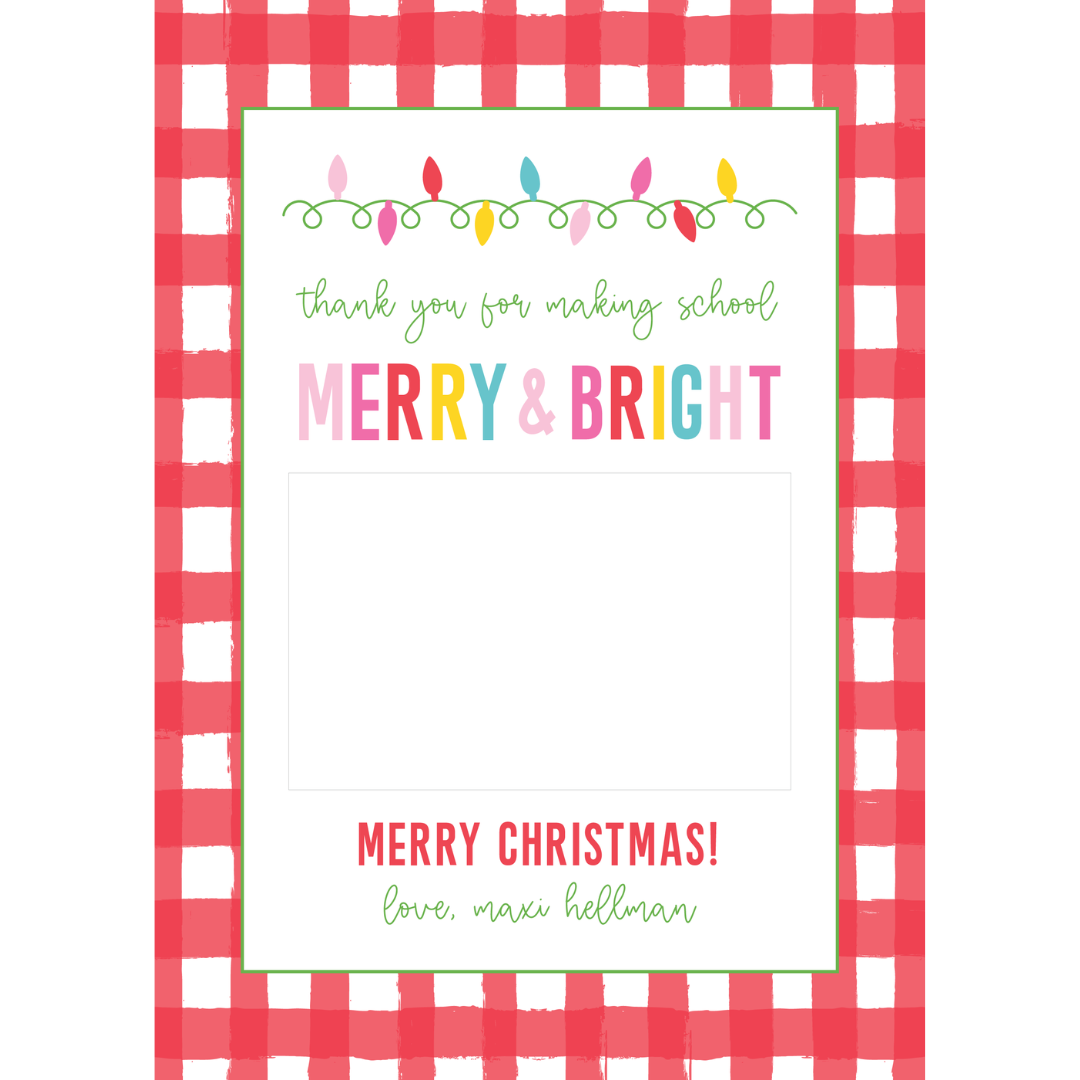 Merry & Bright Teacher Gift Card Holder - Red Gingham