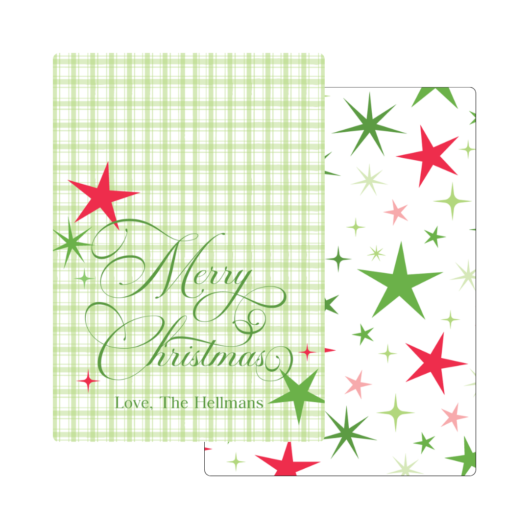 Merry Christmas Stars & Gingham - GREEN