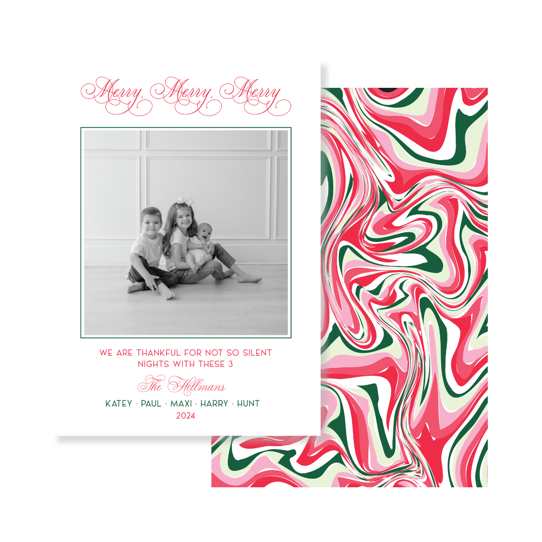 The Katey Merry Marble  Christmas Card - Vertical