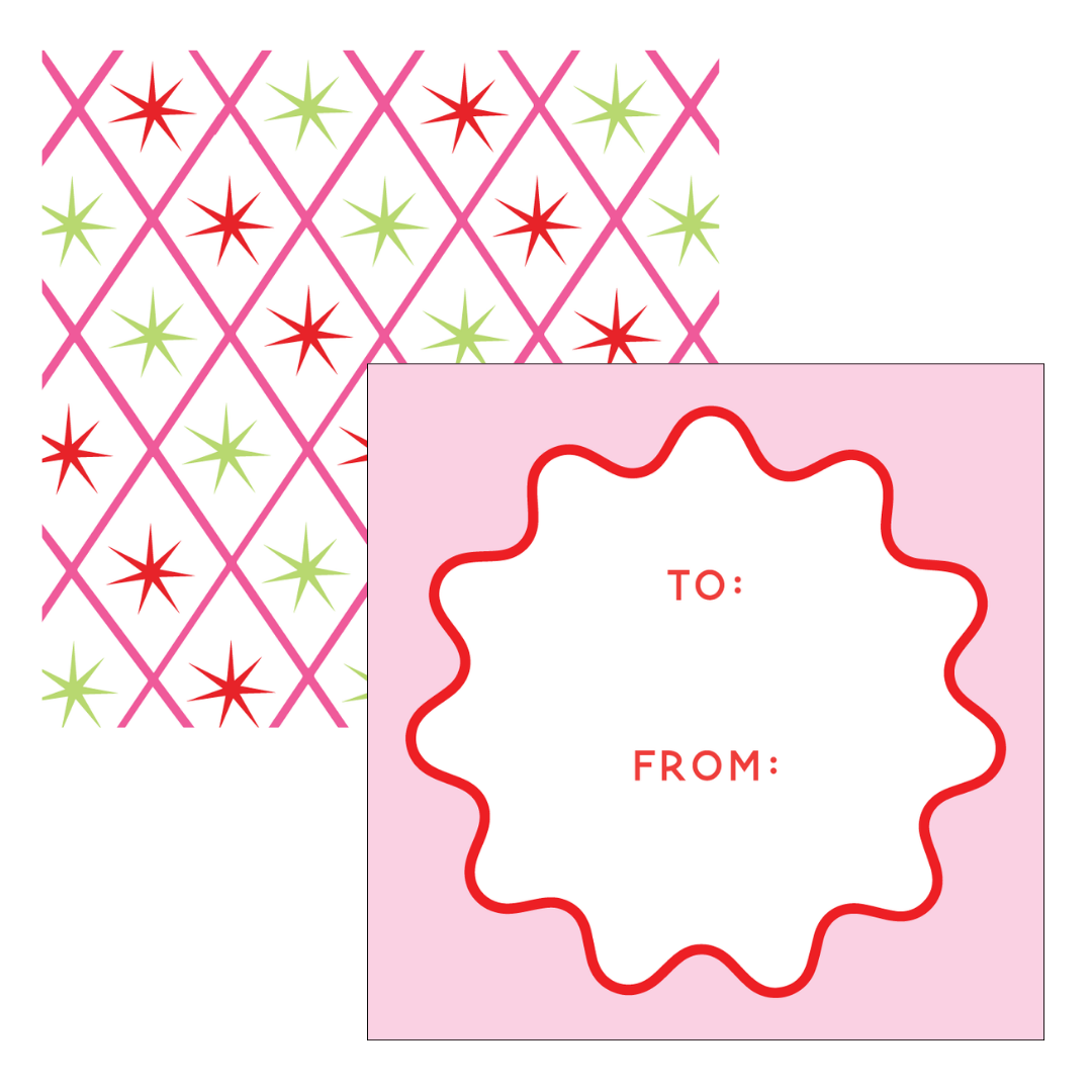 Pink Red Starburst Lattice Gift Tag