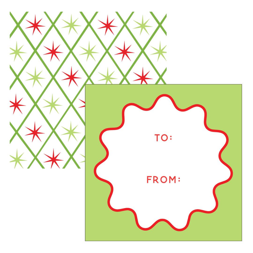 Green Red Starburst Lattice Gift Tag