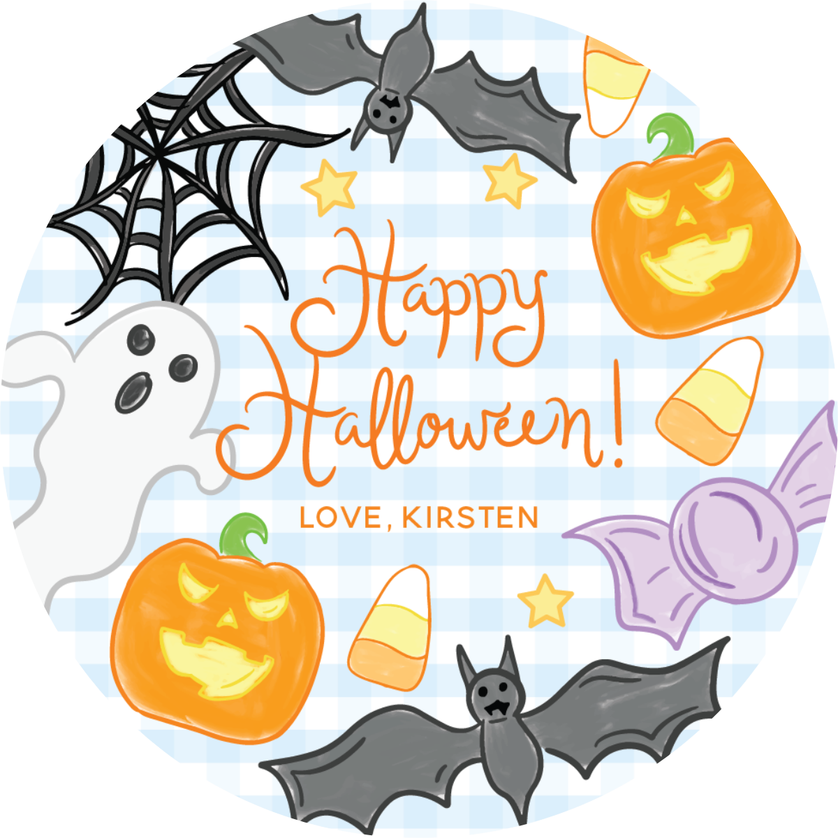 Sticker Sheet - Halloween Icons & Gingham - BLUE