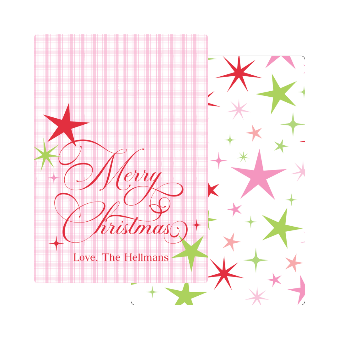 Merry Christmas Stars & Gingham - PINK