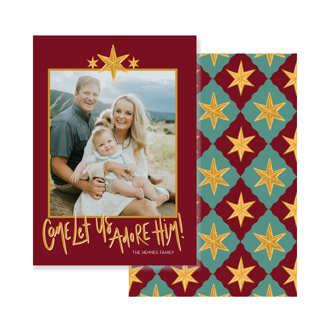 Teal & Red Starburst Christmas Card