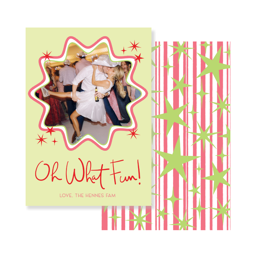 Oh What Fun Stars Christmas Card - Vertical RED