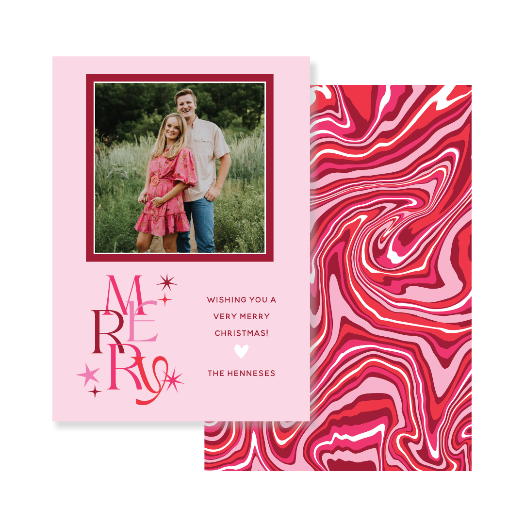 Pink Marble Merry Christmas Card
