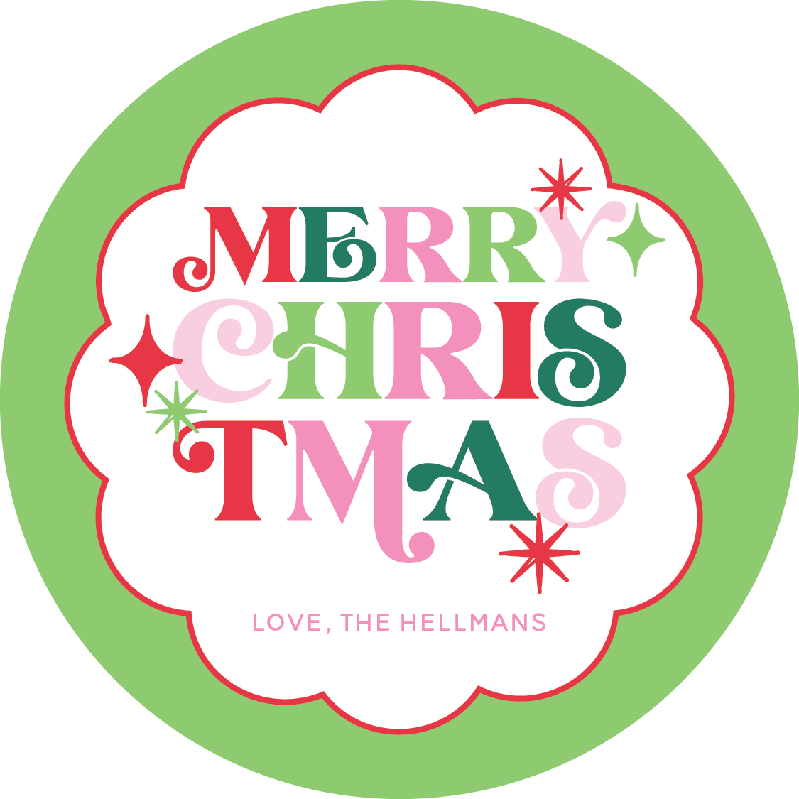 Funky Script Merry Christmas Circle Gift Tag - Light Green