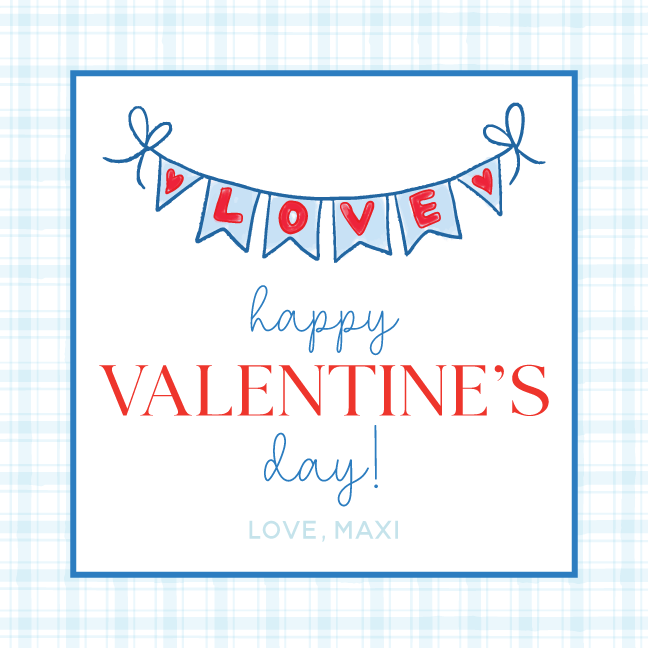Valentine's Love Garland Gift Tag - BLUE