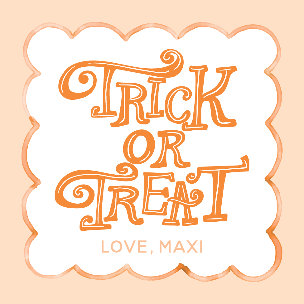 Trick or Treat Watercolor Scallop Gift Tag - ORANGE