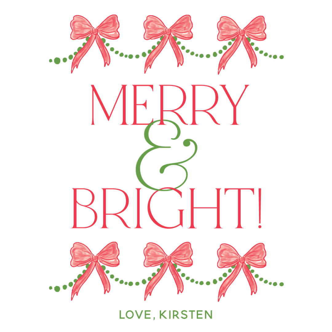 Merry & Bright Bow Garland Gift Tag