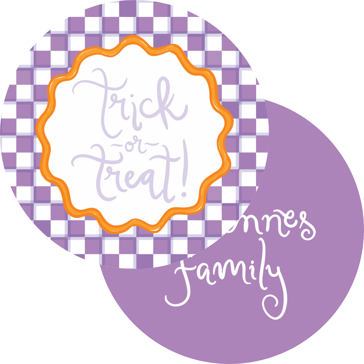 Trick or Treat Purple Check Circle Gift Tag