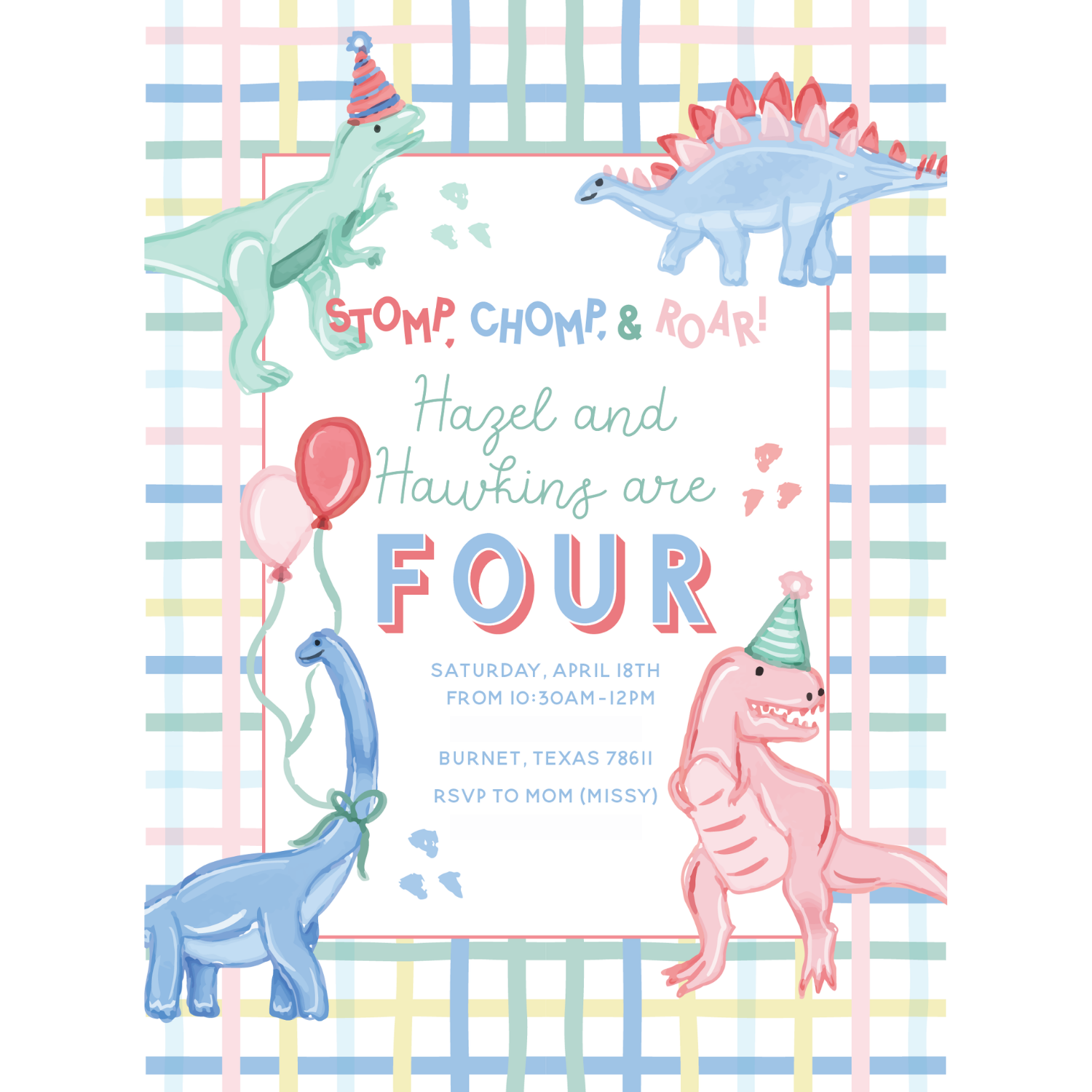 STOMP! CHOMP! ROAR! Invitation