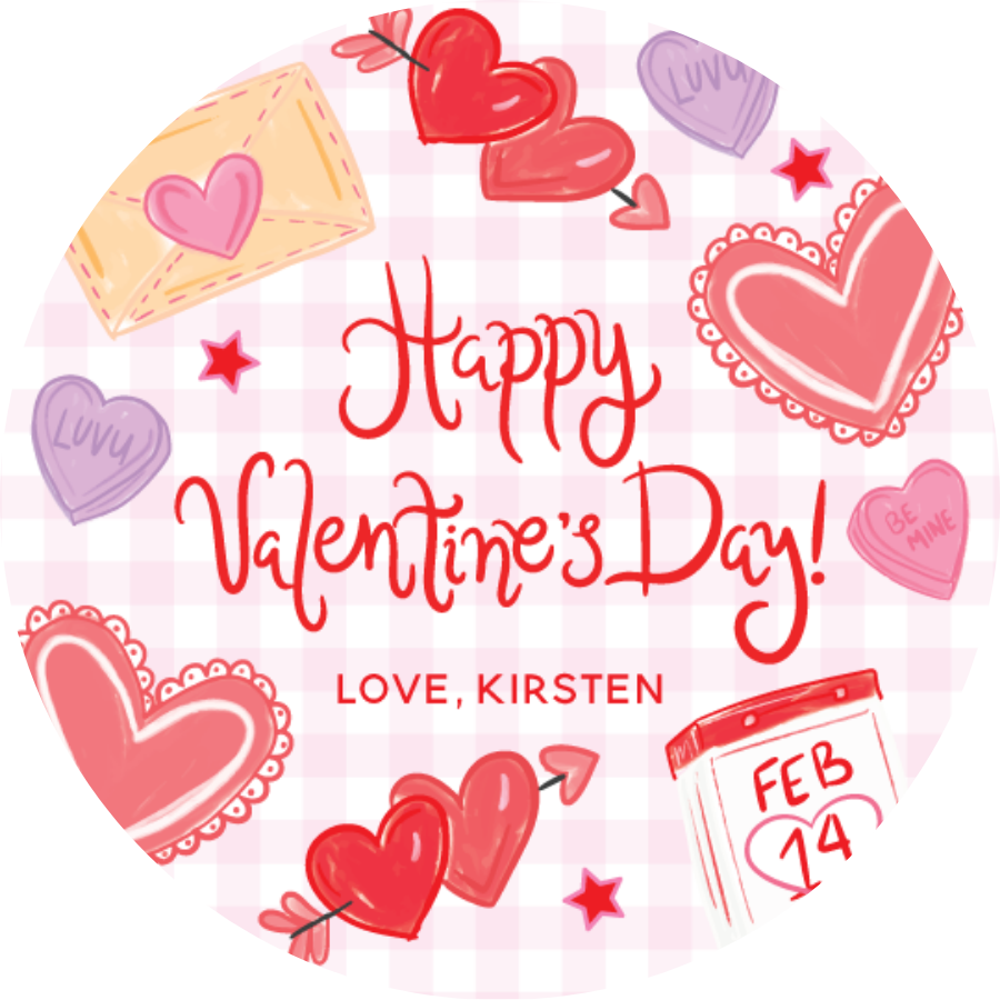 Pink Gingham Valentine's Icons Sticker Sheet
