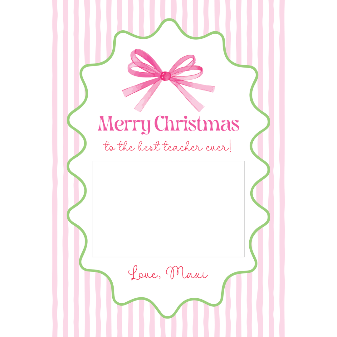 Merry Christmas Teacher Gift Card Holder - Pink Stripe
