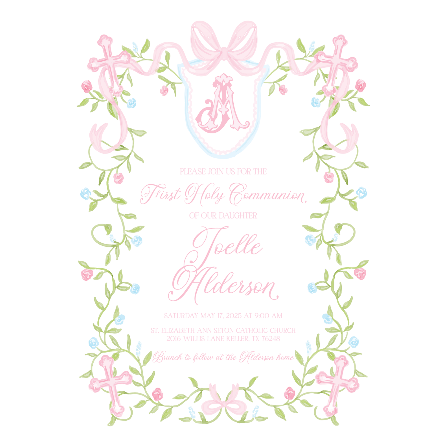 Baptism / First Communion Invitation - Garden Vines