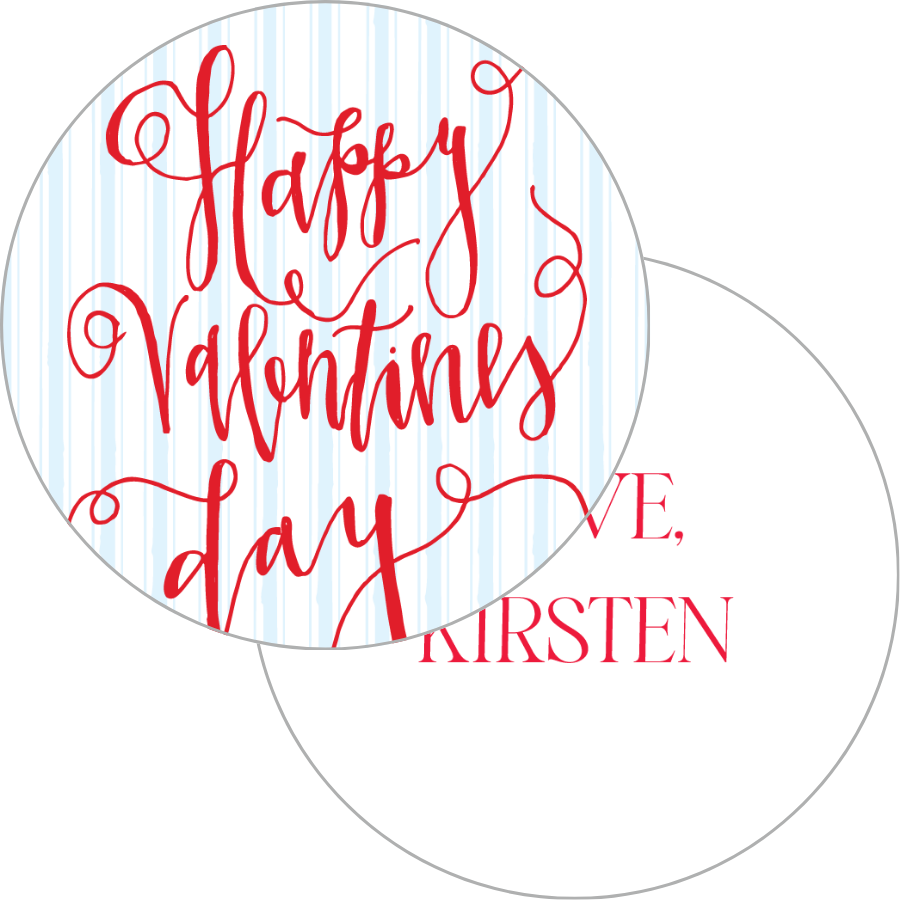 Blue Stripe Calligraphy Circle Gift Tag