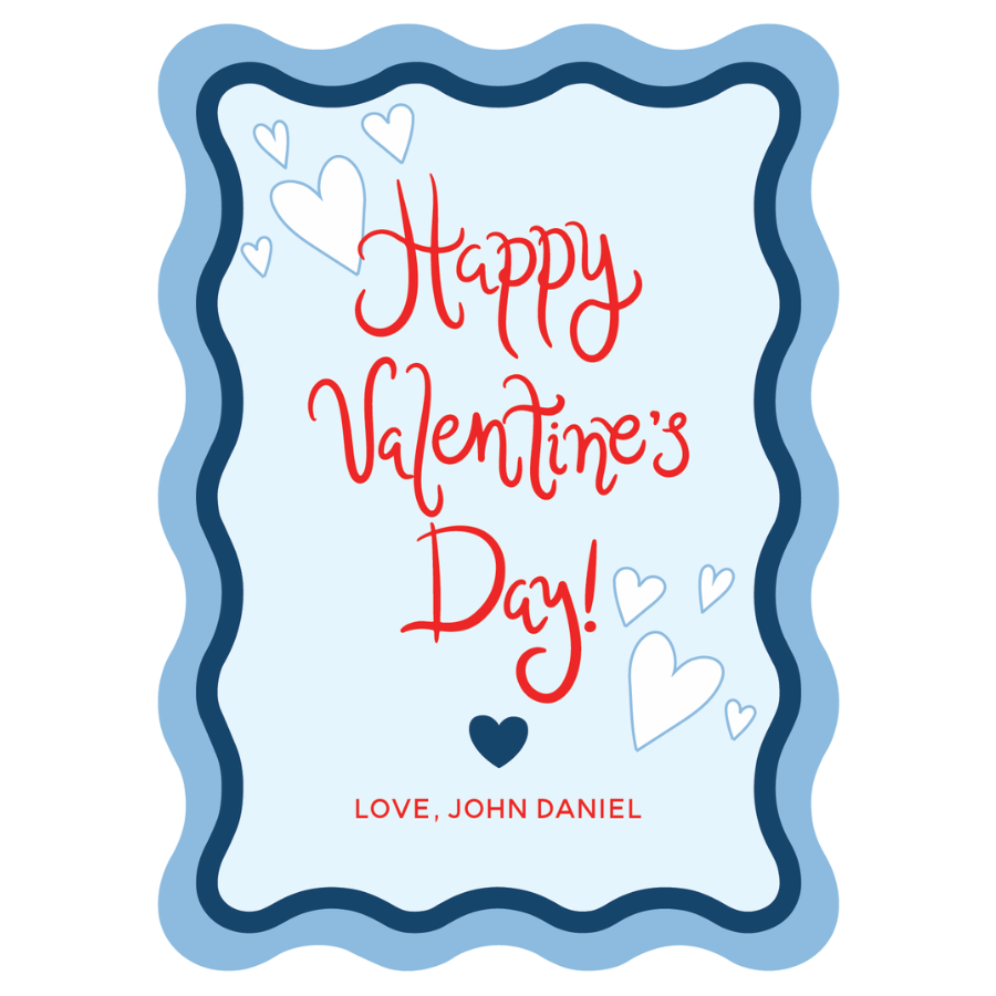 Happy Valentine's Day Wavy Die Cut Gift Tag - BLUE BORDER
