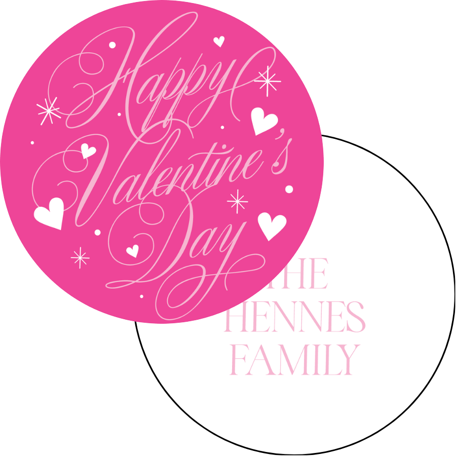 Happy Valentine's Day Sparkles & Hearts Circle Gift Tag - DARK PINK