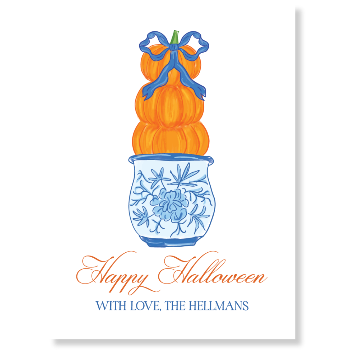 Chinoiserie Planter & Pumpkins Gift Tag - BLUE