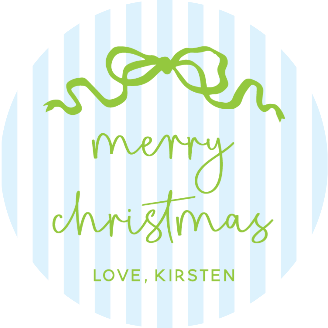 STICKER SHEET  - Blue Stripes & Green Bow Merry Christmas