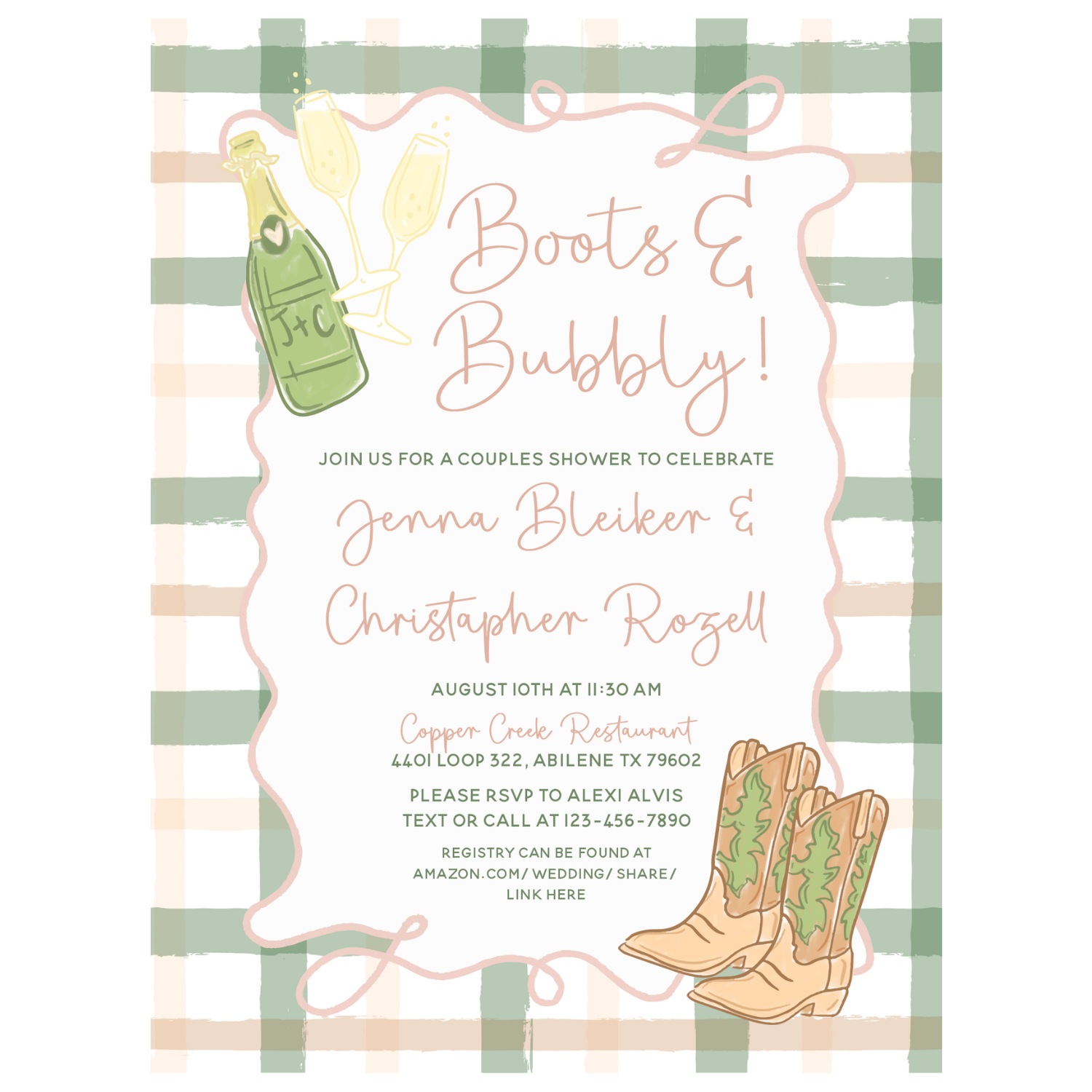 Boots & Bubbly Theme Invitation