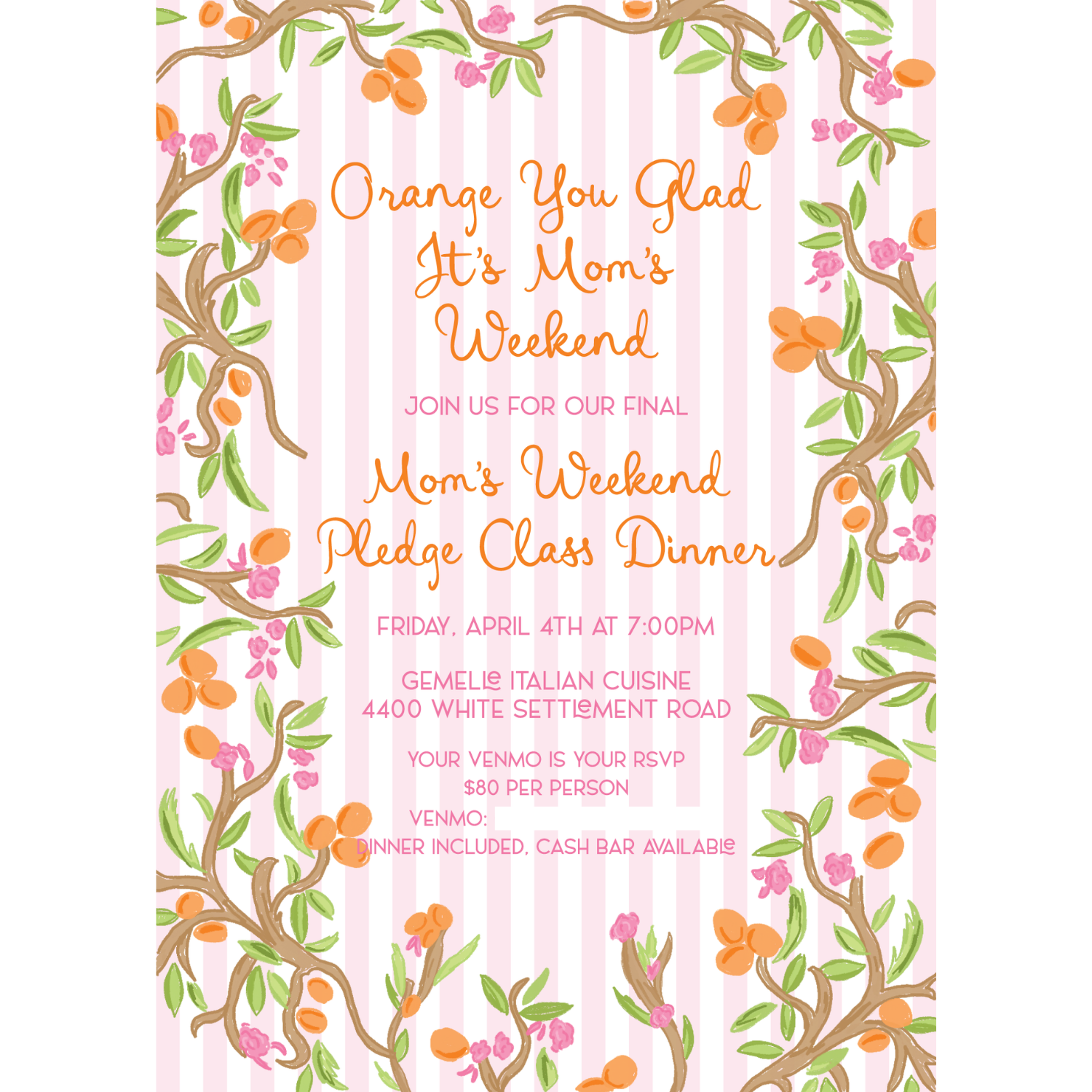 Orange & Floral Vines Invitation