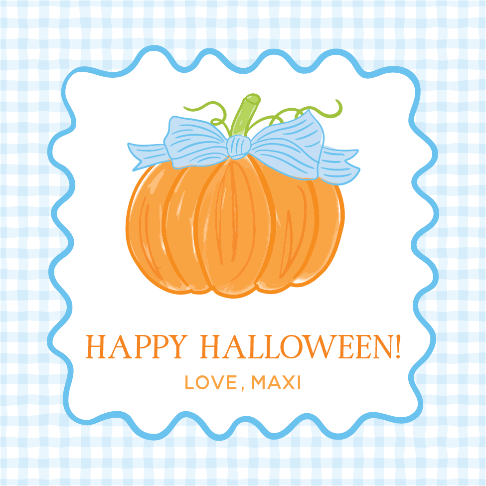 Pumpkin With Bow Gift Tag - BLUE