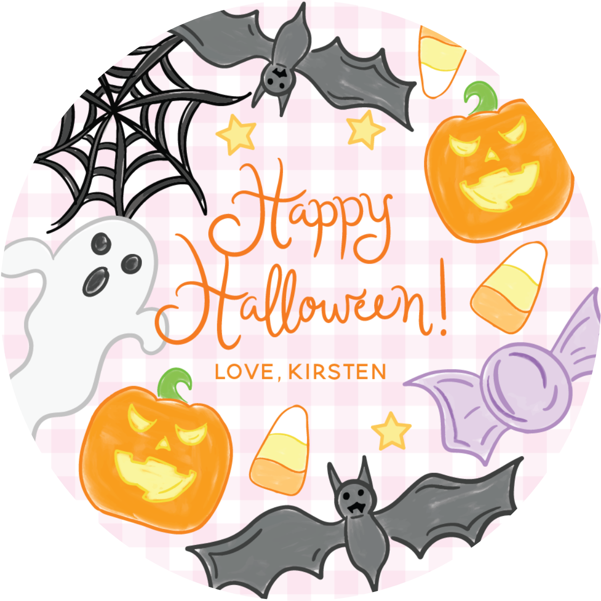 Sticker Sheet - Halloween Icons & Gingham - PINK